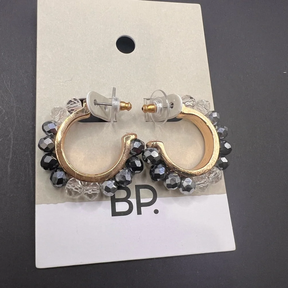 5/$25 BP Gold and Black Crystal Hoop Earrings